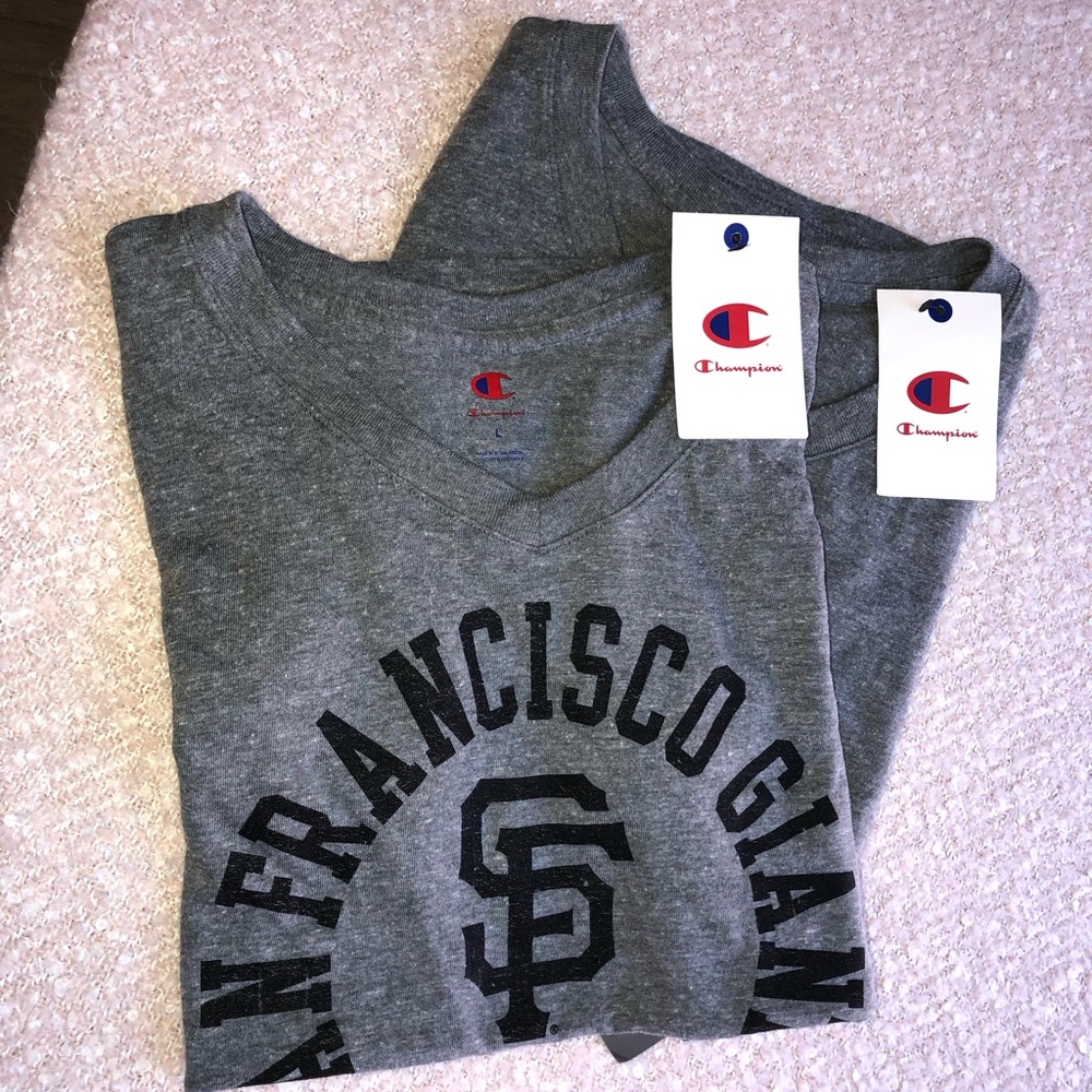 (Set of 2 )Champion Gray San Francisco Giants V-Neck Short Sleeve Tee